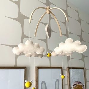 Custom-made honeybee + clouds wool felt baby mobile